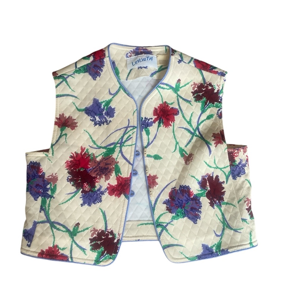 Vintage QUILTED FLORAL VEST by LESLIE FAY -Sz Small-adorable in great condition!